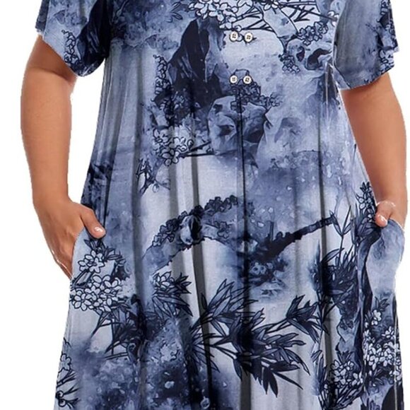 Plus Size Womens T-Shirt Dress Short Sleeve Swing Casual with Pockets - Picture 1 of 5